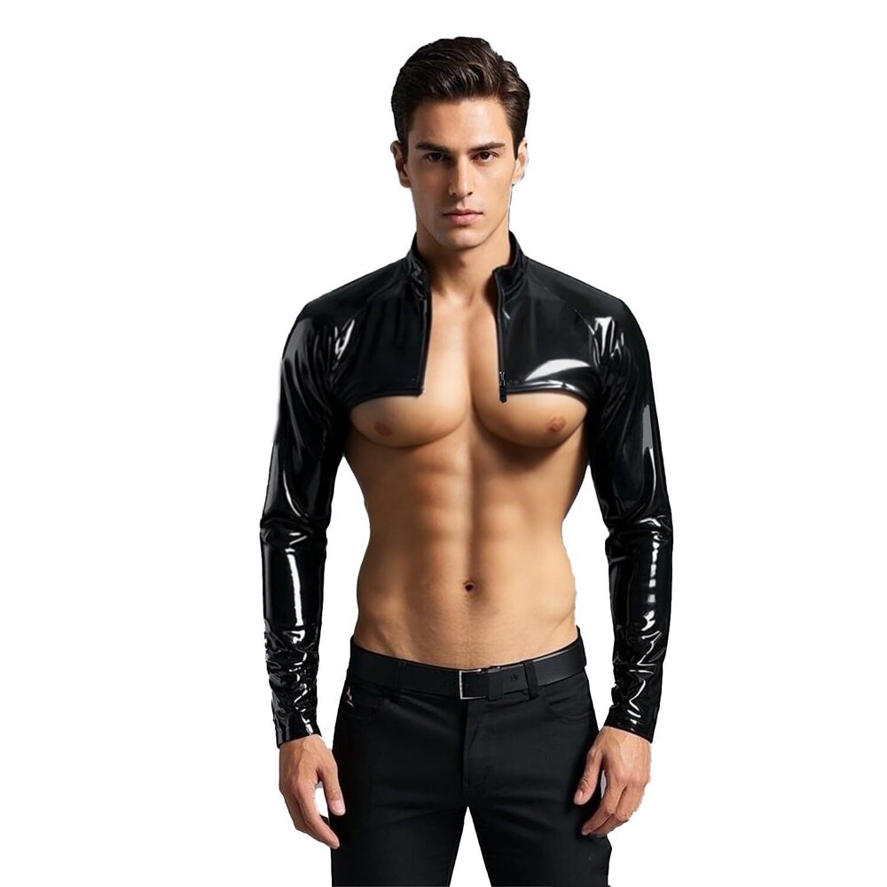 7355 Latex Rubber Long Sleeve Shrug ,Black Rubber Arm Sleeves Fashion Stage